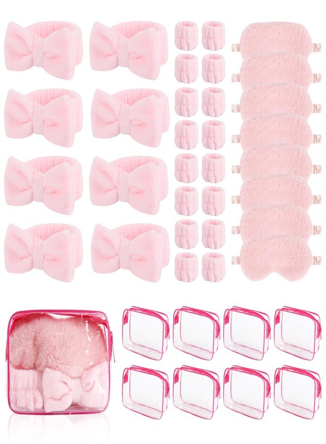 DISWALE 40 Pcs Sleepover Party Supplies for Girls, 8 Spa Headband, 16 Hand Bands, 8 Plush Sleep Eye Mask, 8 Clear Cosmetic Bags, Makeup Washing Face, Bulk for Spa Party Favors - Image 1